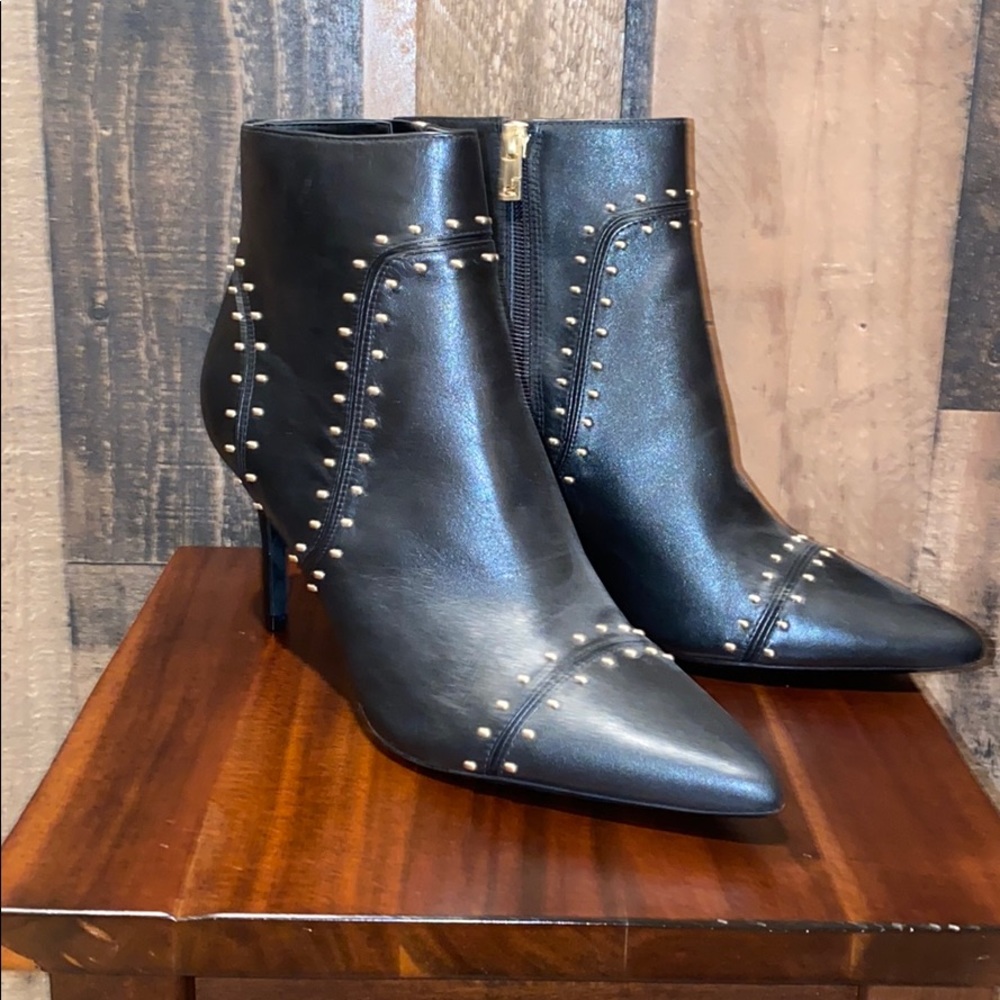 Black studded booties with pointed toe